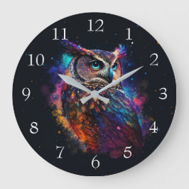 Reloj Redondo Grande Lechuza espacial colorida