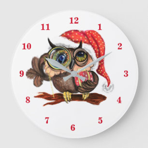 Reloj Redondo Grande Lechuza pequeña en Navidades Gorra y regalo - Grac