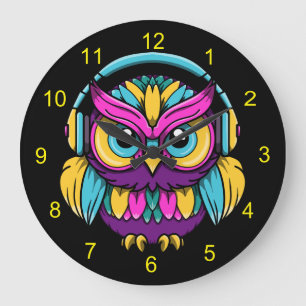 Reloj Redondo Grande Lechuza Retro Con Auriculares