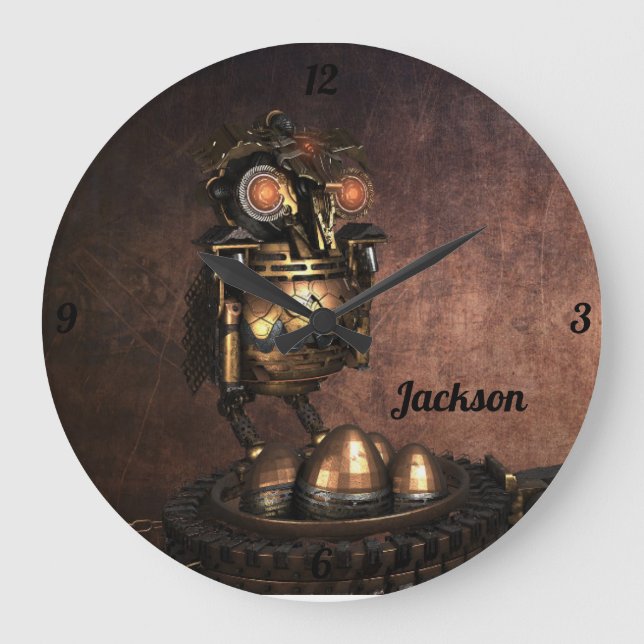 Reloj Redondo Grande Lechuza Steampunk Industrial y Huevos Grandes Relo (Anverso)
