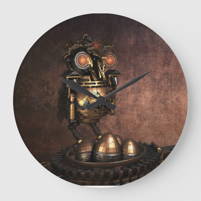 Reloj Redondo Grande Lechuza Steampunk y huevos industriales (Anverso)