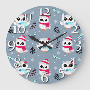 Reloj Redondo Grande Lechuzas de invierno