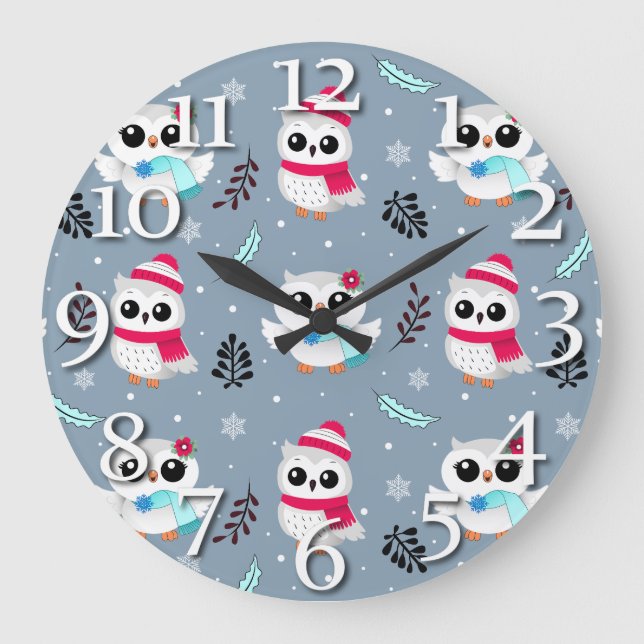 Reloj Redondo Grande Lechuzas de invierno (Anverso)