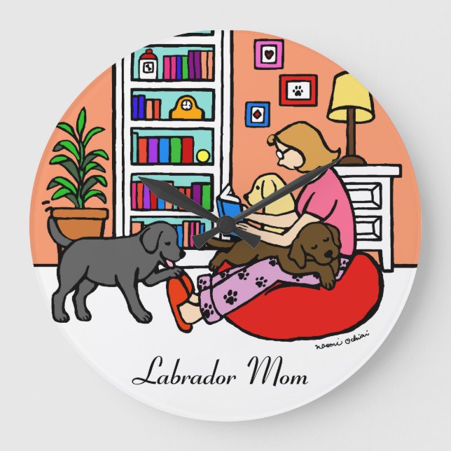 Reloj Redondo Grande Lectura de la mamá de Labrador (Anverso)