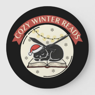 Reloj Redondo Grande Lecturas Acogedoras de Invierno Gato Navideño Lect