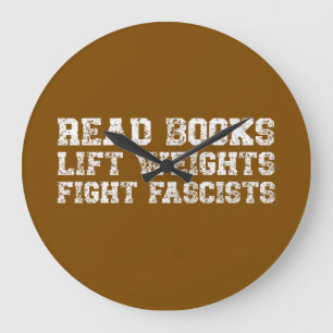 Reloj Redondo Grande Leer libros levantar pesas luchar contra fascistas