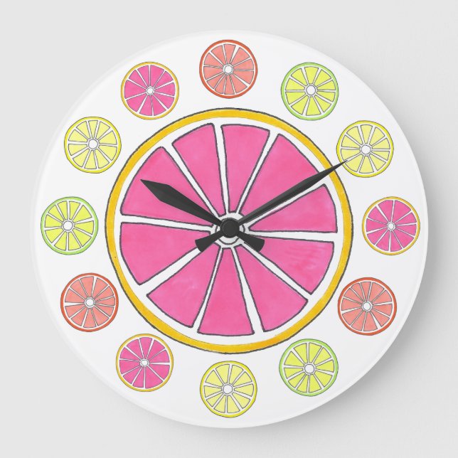 Reloj Redondo Grande Lemon Lime Grapefruit Naranja Citrus Fruit Kitchen (Anverso)
