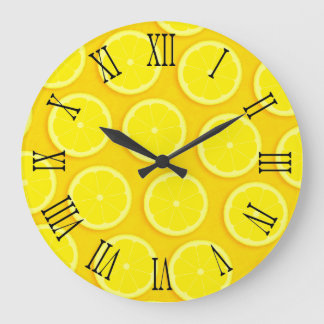Reloj Redondo Grande Lemon slice graphic yellow roman wall clock