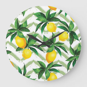 Reloj Redondo Grande Lemon zigzag: patrón pintado a mano.