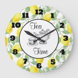 Reloj Redondo Grande Lemones amarillos con hojas verdes patrón tiempo d