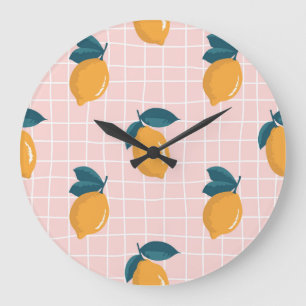 Reloj Redondo Grande Lemones, geometría retro, patrón veraniego sin cos