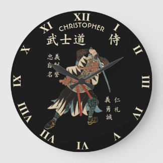 Reloj Redondo Grande Lengua japonesa de las virtudes de Bushido ocho