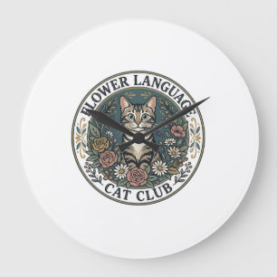 Reloj Redondo Grande Lenguaje de Flor Cat Cat Gráfico Tee Arte - Flor L