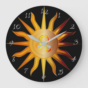 Reloj Redondo Grande Leo Sol Signo de Fuego Mes de Nacimiento Negro Roj