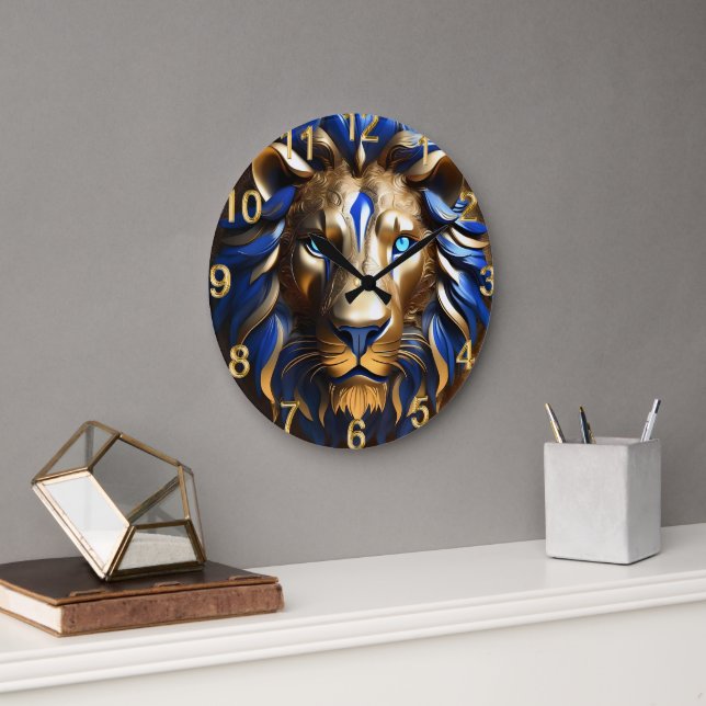 Reloj Redondo Grande León Azul Y Oro De Zafiro, (Oficina)