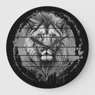 Reloj Redondo Grande León Blanco Y Negro