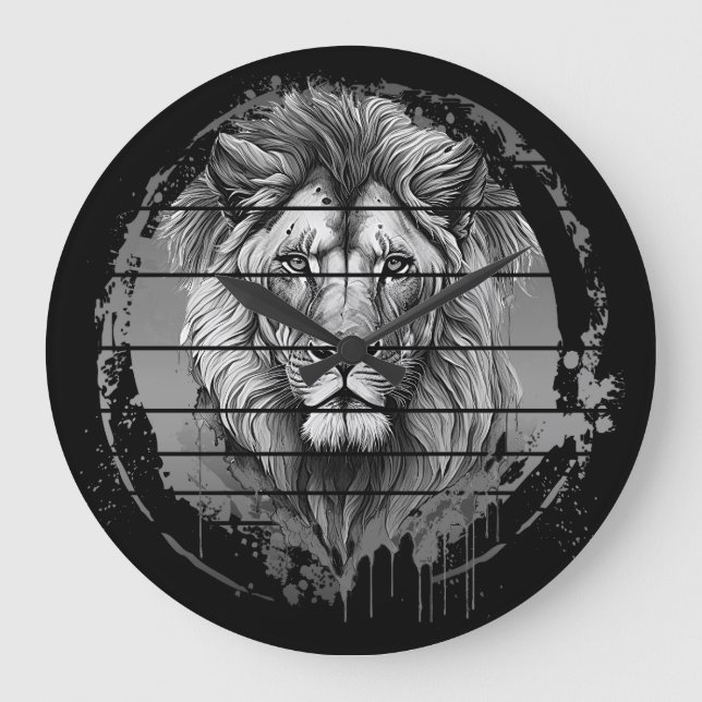 Reloj Redondo Grande León Blanco Y Negro (Anverso)