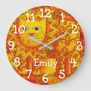 Reloj Redondo Grande León con acuarela estampada y nombre personalizado