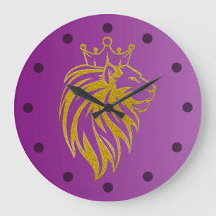 Reloj Redondo Grande León con corona - Estilo de oro 2
