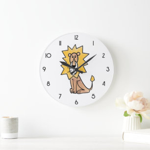 Reloj Redondo Grande león lindo dibujos animados niños retro safari sel