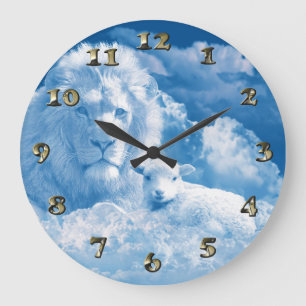 Reloj Redondo Grande León y cordero en las nubes