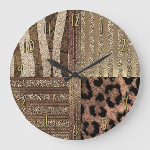 Reloj Redondo Grande Leona Safari Chic Jungla Oro Moderno Brillo