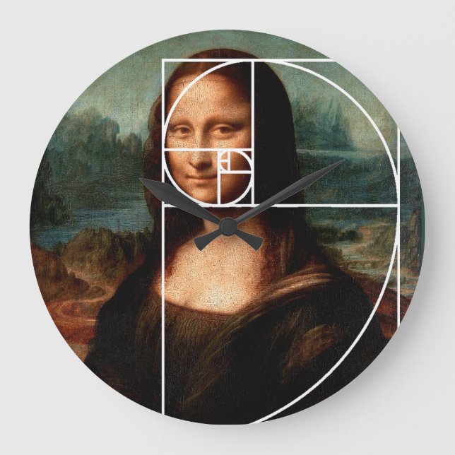 Reloj Redondo Grande Leonardo da Vinci Mona Lisa Fibonacci Sequence (Anverso)