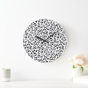 Reloj Redondo Grande Leopard Print, Leopard Spots, Negro Y Blanco
