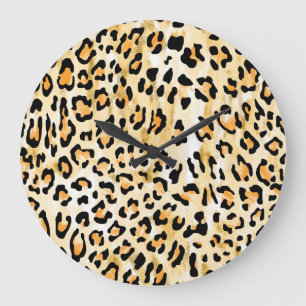 Reloj Redondo Grande Leopardo amarillo, dibujado a mano.
