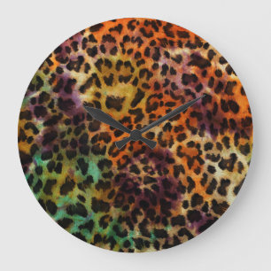 Reloj Redondo Grande Leopardo colorido: Textura abstracta de época