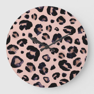 Reloj Redondo Grande Leopardo de la nieve, textura dibujada a mano.