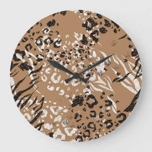 Reloj Redondo Grande Leopardo moderno: patrón de naturaleza salvaje.
