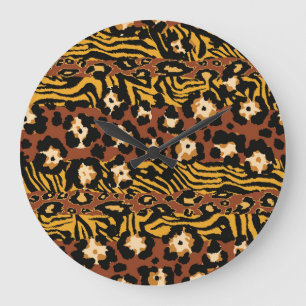 Reloj Redondo Grande Leopardo, pieles de tigre, patrón salvaje.