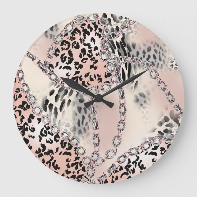 Reloj Redondo Grande Leopardo textil: Patrón de cadena floral. (Anverso)