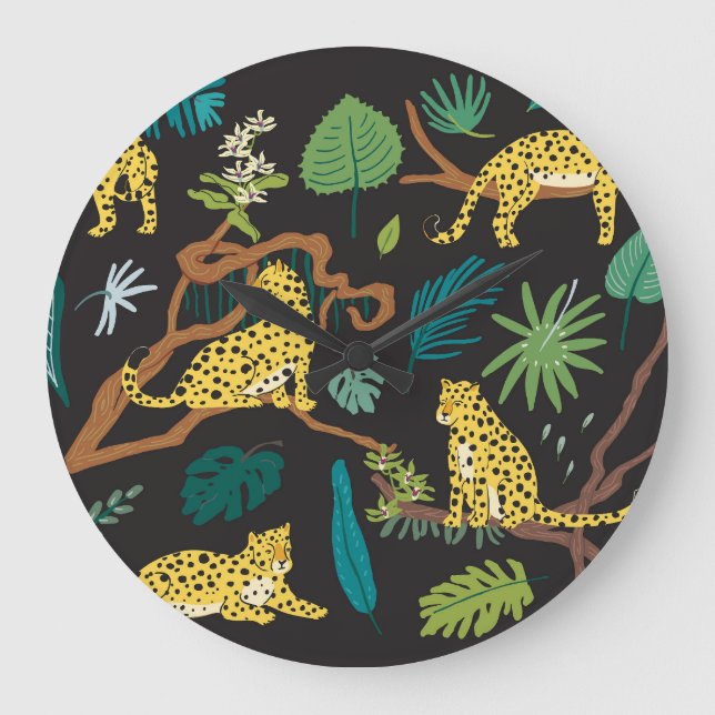 Reloj Redondo Grande Leopardos de la jungla: Ilustraciones de vida salv (Anverso)