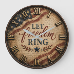 Reloj Redondo Grande Let Freedom Ring Patriotic American Flag