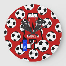 Reloj Redondo Grande Letra A monograma de fútbol personalizado