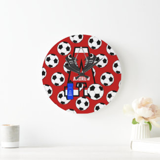 Reloj Redondo Grande Letra A monograma de fútbol personalizado
