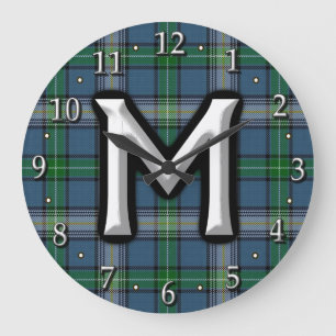 Reloj Redondo Grande Letra clan MacDowall McDowell M Monogramo Tartán