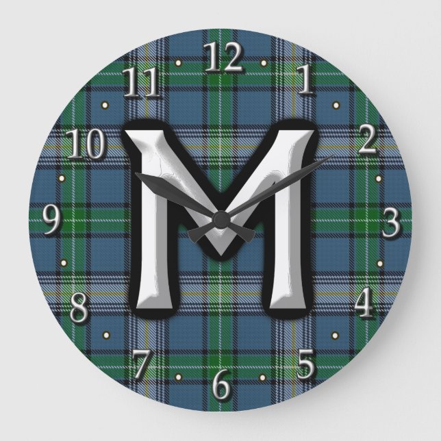 Reloj Redondo Grande Letra clan MacDowall McDowell M Monogramo Tartán (Anverso)