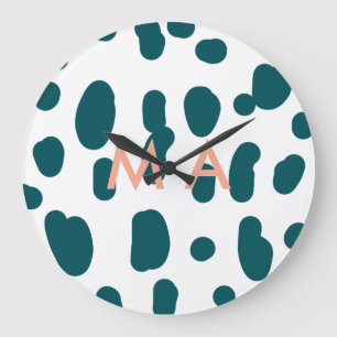 Reloj Redondo Grande Letra de hombre de monograma pastel naranja de lun