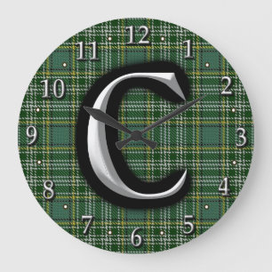 Reloj Redondo Grande Letra escocesa de clan currie C monograma tartán
