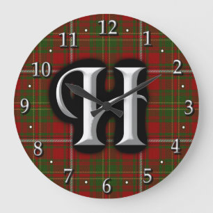 Reloj Redondo Grande Letra latina h monogramo tartán