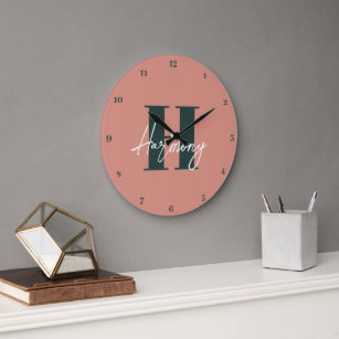 Reloj Redondo Grande Letra simple grano de monograma   Minimalista mode