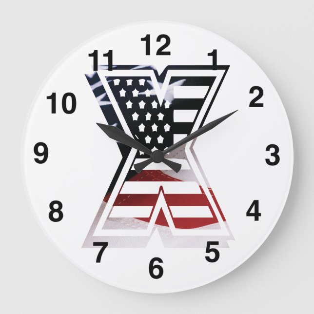 Reloj Redondo Grande Letra X Monograma Bandera de Estados Unidos (Anverso)