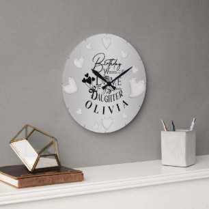 Reloj Redondo Grande Letras de cumpleaños de hija minimalista