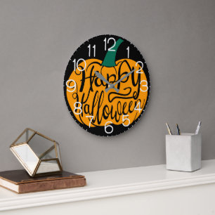 Reloj Redondo Grande Letras de Feliz Halloween en calabaza tallada
