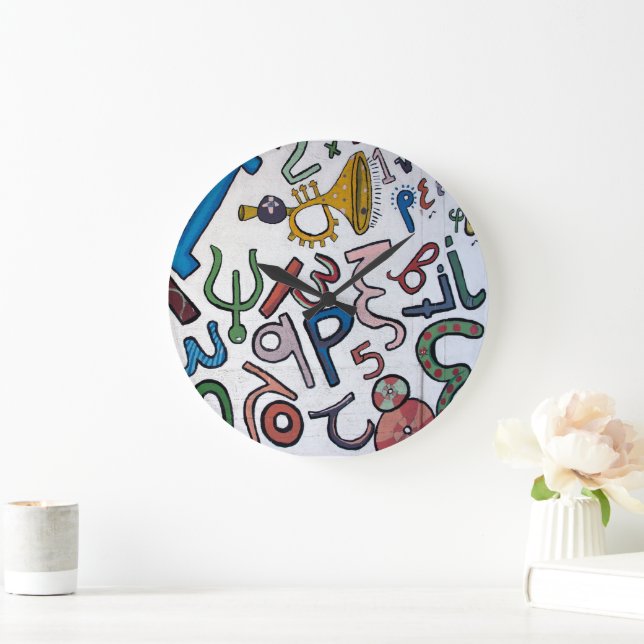 Reloj Redondo Grande Letras griegas coloridas (Hogar)
