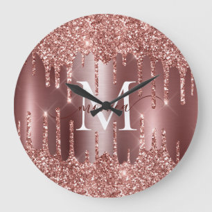 Reloj Redondo Grande Letrero Personalizado con Monograma y Drip de Bril