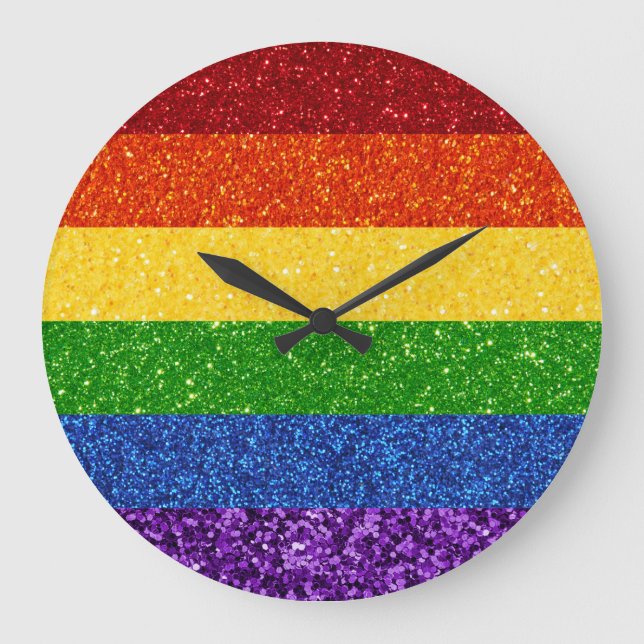 Reloj Redondo Grande LGBT Glitter Rainbow Pride Flag (Anverso)